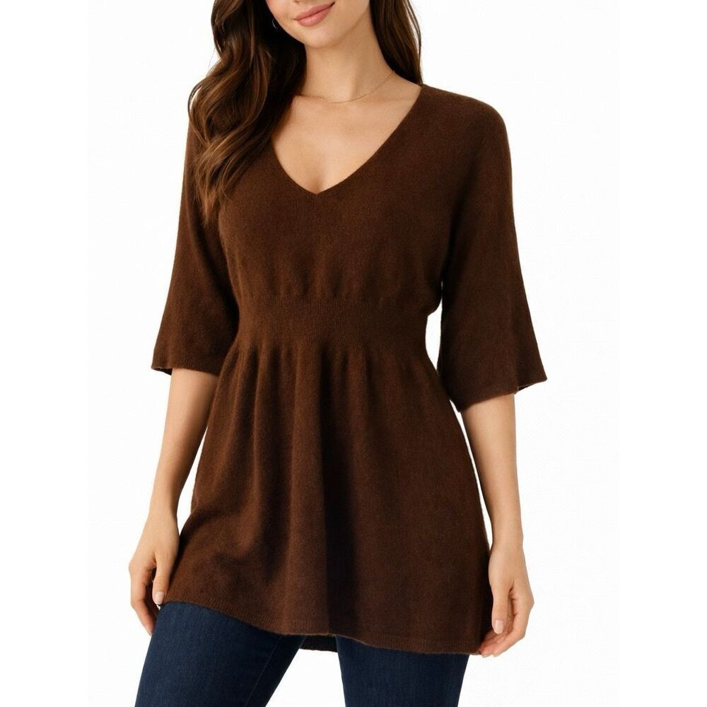 Marina Luna brown 2-ply cashmere vneck sweater XL